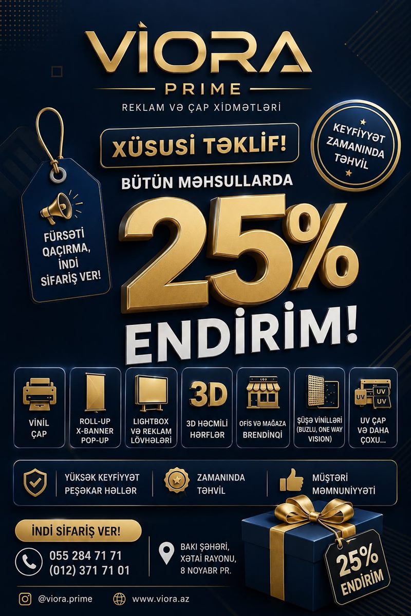VİORA PRIME xüsusi təklif — bütün məhsullarda 25% endirim